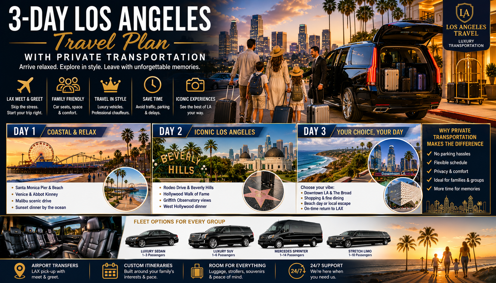 3-Day Los Angeles Travel Plan With Private Transportation