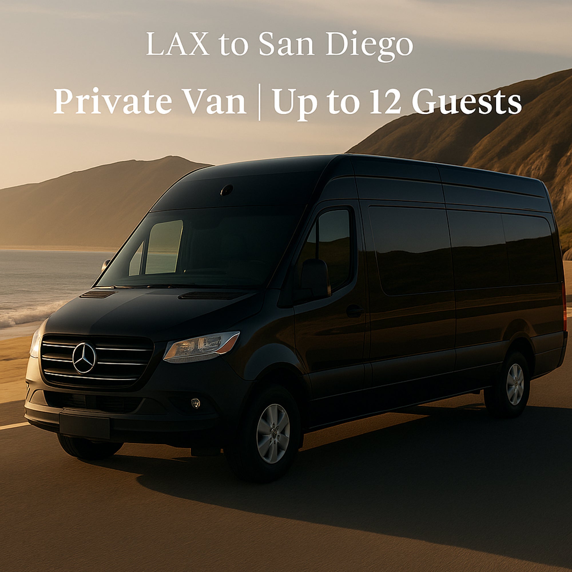 Black luxury vehicle with chauffeur at LAX, ready for private group transfer to San Diego